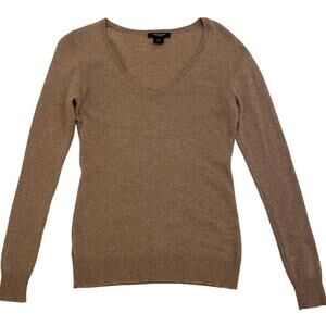 Ann Taylor 100% Cashmere Sweater | V-Neck, Camel Brown, Tan, Size Small